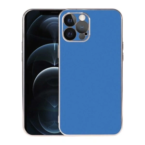 Case 4U Apple iPhone 12 Pro Max Kılıf Kamera Korumalı Altın Renkli Kenar Viyana Arka Kapak Saks Mavi