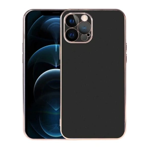 Case 4U Apple iPhone 12 Pro Max Kılıf Kamera Korumalı Altın Renkli Kenar Viyana Arka Kapak Siyah