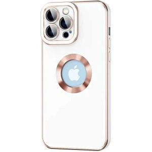 Case 4U Apple iPhone 12 Pro Max Kılıf Kamera Korumalı Parlak Kenarlı Altın Işlemeli Renkli Logo Gösteren Kongo Kapak Beyaz