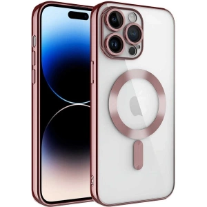 Case 4U Apple iPhone 12 Pro Max Kılıf Kamera Lens Korumalı Magsafe Şarj Kılıfı Şeffaf Renkli Yumuşak Demre Kapak Rose Gold