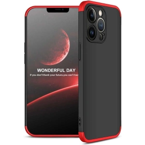 Case 4U Apple iPhone 13 Pro Kılıf 3 Parçalı Tam Koruma Sert Mika Ays Kapak Siyah Kırmızı