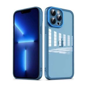 Case 4U Apple iPhone 13 Pro Kılıf Kamera Korumalı Parlak Tasarımlı Renkli Darbe Emici Transparan Post Kapak Mavi