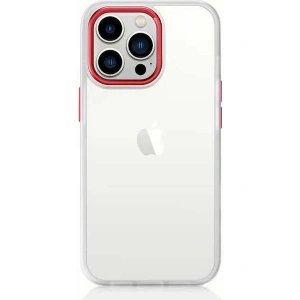 Case 4U Apple iPhone 13 Pro Kılıf Renkli Kenar Metal Kamera Çerçeveli Krom Arka Kapak Kırmızı