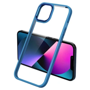 Case 4U Apple iPhone 13 Pro Kılıf Renkli Kenar Metal Kamera Çerçeveli Krom Arka Kapak Mavi