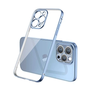 Case 4U Apple iPhone 13 Pro Max Kılıf Renkli Kenar Elektroplatin Kaplama Darbeye Dayanıklı Şeffaf Yüzey Gbox Kapak Lacivert