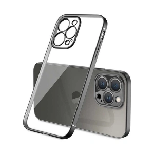 Case 4U Apple iPhone 13 Pro Max Kılıf Renkli Kenar Elektroplatin Kaplama Darbeye Dayanıklı Şeffaf Yüzey Gbox Kapak Siyah