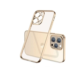 Case 4U Apple iPhone 13 Pro Max Kılıf Renkli Kenar Elektroplatin Kaplama Darbeye Dayanıklı Şeffaf Yüzey Gbox Kapak Altın