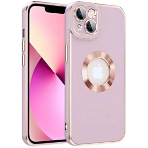 Case 4U Apple iPhone 14 Kılıf Kamera Korumalı Parlak Kenarlı Altın Işlemeli Renkli Logo Gösteren Kongo Kapak Mor