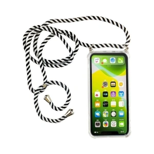 Case 4U Apple iPhone 14 Plus Kılıf Boyuna Askılı ipli Darbe Emici Anti Shock Kapak Siyah - Beyaz
