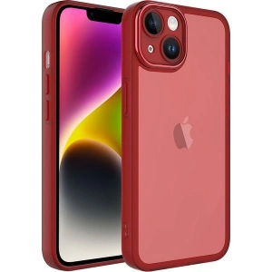 Case 4U Apple iPhone 14 Plus Kılıf Kamera Korumalı Parlak Tasarımlı Renkli Darbe Emici Transparan Post Kapak Kırmızı