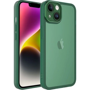 Case 4U Apple iPhone 14 Plus Kılıf Kamera Korumalı Parlak Tasarımlı Renkli Darbe Emici Transparan Post Kapak Koyu Yeşil