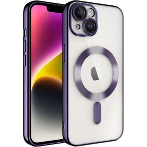 Case 4U Apple iPhone 14 Plus Kılıf Kamera Lens Korumalı Magsafe Şarj Kılıfı Şeffaf Renkli Yumuşak Demre Kapak Mor