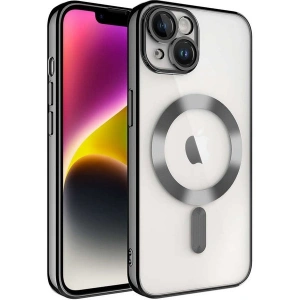 Case 4U Apple iPhone 14 Plus Kılıf Kamera Lens Korumalı Magsafe Şarj Kılıfı Şeffaf Renkli Yumuşak Demre Kapak Siyah