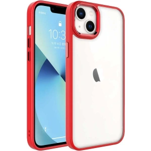 Case 4U Apple iPhone 14 Plus Kılıf Renkli Kenar Metal Kamera Çerçeveli Krom Arka Kapak Kırmızı