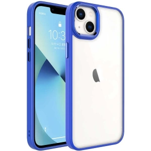 Case 4U Apple iPhone 14 Plus Kılıf Renkli Kenar Metal Kamera Çerçeveli Krom Arka Kapak Lacivert