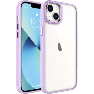 Case 4U Apple iPhone 14 Plus Kılıf Renkli Kenar Metal Kamera Çerçeveli Krom Arka Kapak Lila