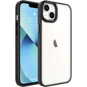 Case 4U Apple iPhone 14 Plus Kılıf Renkli Kenar Metal Kamera Çerçeveli Krom Arka Kapak Siyah