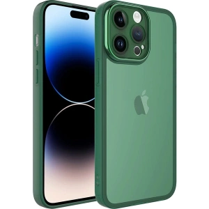 Case 4U Apple iPhone 14 Pro Kılıf Kamera Korumalı Parlak Tasarımlı Renkli Darbe Emici Transparan Post Kapak Koyu Yeşil