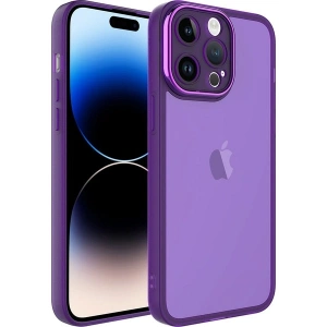 Case 4U Apple iPhone 14 Pro Kılıf Kamera Korumalı Parlak Tasarımlı Renkli Darbe Emici Transparan Post Kapak Derin Mor