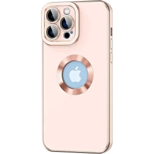Case 4U Apple iPhone 14 Pro Max Kılıf Kamera Korumalı Parlak Kenarlı Altın Işlemeli Renkli Logo Gösteren Kongo Kapak Rose Gold