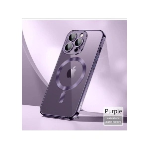 Case 4U Apple iPhone 14 Pro Max Kılıf Kamera Lens Korumalı Magsafe Şarj Kılıfı Şeffaf Renkli Yumuşak Demre Kapak Mor