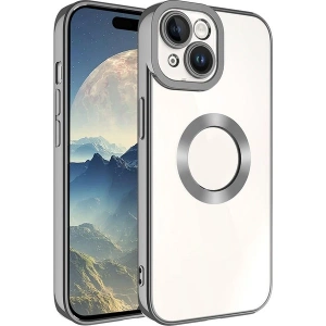Case 4U Apple iPhone 15 Kılıf Kamera Korumalı Logo Gösteren Omega Kapak Koyu Gri