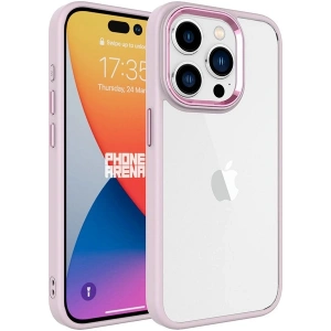 Case 4U Apple iPhone 15 Pro Kılıf Renkli Kenar Metal Kamera Çerçeveli Krom Arka Kapak Açık Pembe