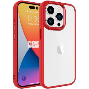 Case 4U Apple iPhone 15 Pro Kılıf Renkli Kenar Metal Kamera Çerçeveli Krom Arka Kapak Kırmızı