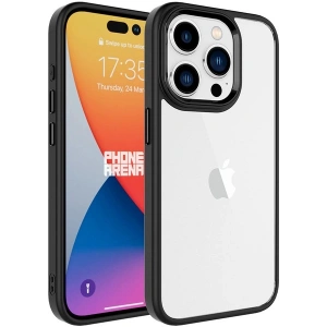 Case 4U Apple iPhone 15 Pro Kılıf Renkli Kenar Metal Kamera Çerçeveli Krom Arka Kapak Siyah