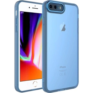Case 4U Apple iPhone 7 Plus / 8 Plus Kılıf Kamera Korumalı Parlak Tasarımlı Renkli Darbe Emici Transparan Post Kapak Mavi