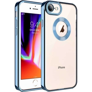 Case 4U Apple iPhone SE 2022 / SE 2020 Kılıf Kamera Lens Korumalı Şeffaf Renkli Logo Gösteren Parlak Omega Kapak Sierra Mavisi