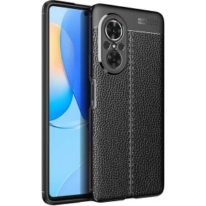 Case 4U Huawei Nova 9 SE Kılıf Rugan Armor Deri Görünümlü Yüksek Kalite Silikon Niss Siyah