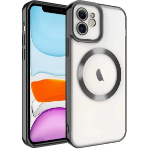 Case 4U iPhone 11 Kılıf Magsafe Wireless Şarj Destekli Kamera Korumalı Şeffaf Kenarları Renkli Setro Kapak Siyah