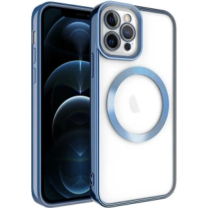 Case 4U iPhone 12 Pro Max Kılıf Magsafe Wireless Şarj Destekli Kamera Korumalı Şeffaf Kenarları Renkli Setro Kapak Mavi