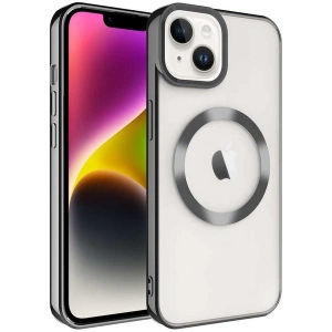 Case 4U iPhone 14 Plus Kılıf Magsafe Wireless Şarj Destekli Kamera Korumalı Şeffaf Kenarları Renkli Setro Kapak Siyah