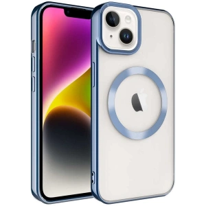 Case 4U iPhone 14 Plus Kılıf Magsafe Wireless Şarj Destekli Kamera Korumalı Şeffaf Kenarları Renkli Setro Kapak Mavi