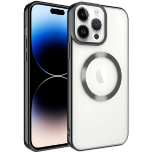 Case 4U iPhone 14 Pro Kılıf Magsafe Wireless Şarj Destekli Kamera Korumalı Şeffaf Kenarları Renkli Setro Kapak Siyah