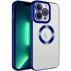 Case 4U iPhone 14 Pro Max Kılıf Kamera Lens Korumalı Şeffaf Renkli Logo Gösteren Parlak Omega Kapak Lacivert