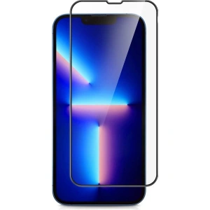 Case 4U iPhone 14 Tam Kaplayan Tamperli Cam Ekran Koruyucu Curved Kırılmaz Kenar Siyah