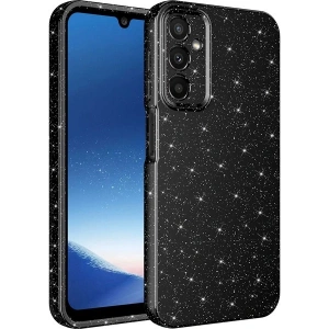 Case 4U Samsung Galaxy A24 Kılıf Kamera Korumalı Simli Lüks Koton Kapak Siyah