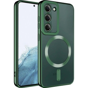 Case 4U Samsung Galaxy S23 Plus Uyumlu Kılıf Magsafe Wireless Şarj Destekli Kamera Korumalı Şeffaf Kenarları Renkli Setro Kapak Koyu Yeşil