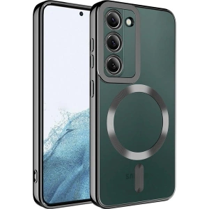 Case 4U Samsung Galaxy S23 Plus Uyumlu Kılıf Magsafe Wireless Şarj Destekli Kamera Korumalı Şeffaf Kenarları Renkli Setro Kapak Siyah