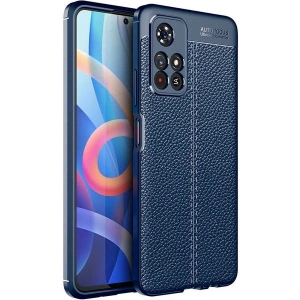 Case 4U Xiaomi Poco M4 Pro 5G Kılıf Rugan Armor Deri Görünümlü Yüksek Kalite Silikon Niss Lacivert