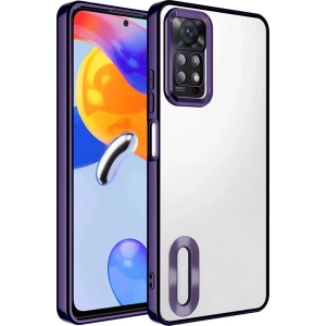 Case 4U Xiaomi Redmi Note 11 Pro 5g Kılıf Kamera Lens Korumalı Şeffaf Renkli Logo Gösteren Parlak Omega Kapak Derin Mor