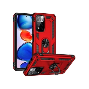 Case 4U Xiaomi Redmi Note 11 Pro Plus 5G Kılıf Çift Katmanlı Yüzüklü Manyetik Vega Kapak Kırmızı