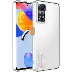 Case 4U Xiaomi Redmi Note 12 Pro 4g Kılıf Kamera Lens Korumalı Şeffaf Renkli Logo Gösteren Parlak Omega Kapak Gümüş