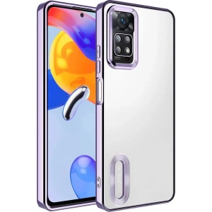 Case 4U Xiaomi Redmi Note 12 Pro 4g Kılıf Kamera Lens Korumalı Şeffaf Renkli Logo Gösteren Parlak Omega Kapak Lila