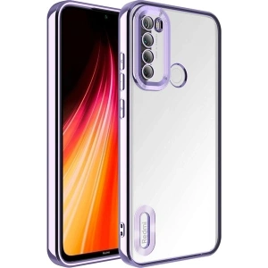 Case 4U Xiaomi Redmi Note 8 Kılıf Kamera Lens Korumalı Şeffaf Renkli Logo Gösteren Parlak Omega Kapak Lila