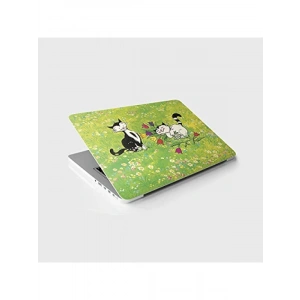 Çiçek ve Kedi Temalı Laptop Sticker, Notebook Kaplama Etiketi