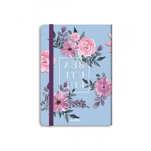 Çiçekli Kareli Defter - Mavi, 17x24 cm